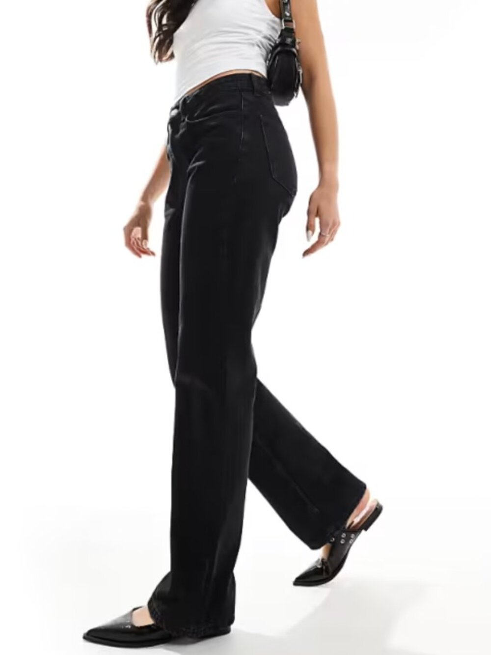 MANGO High-Waist Regular Fit Full Length Straight Leg Black Jeans